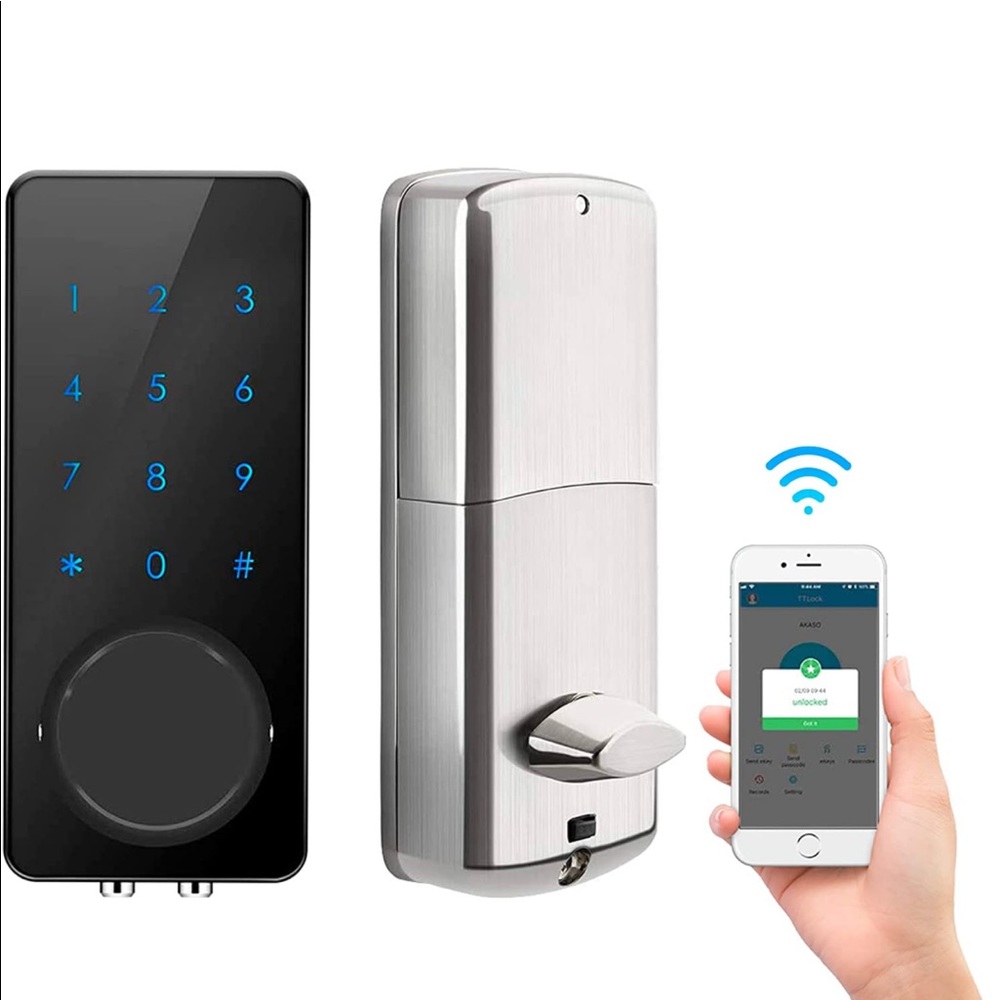 Akaso Smart Lock with Touch Screen Keypad - Key, Remote Pad and APP accessible